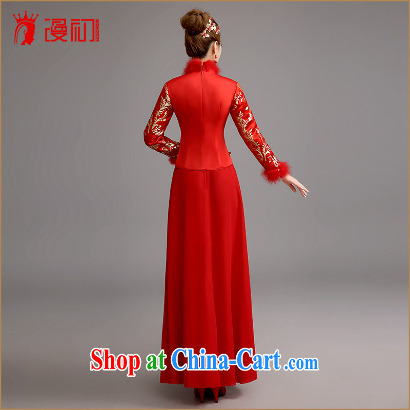 Definition 2015 early New cheongsam dress retro improved cultivating cheongsam Lace Embroidery bridal toast cheongsam dress winter, thick XXL, diffuse, and shopping on the Internet