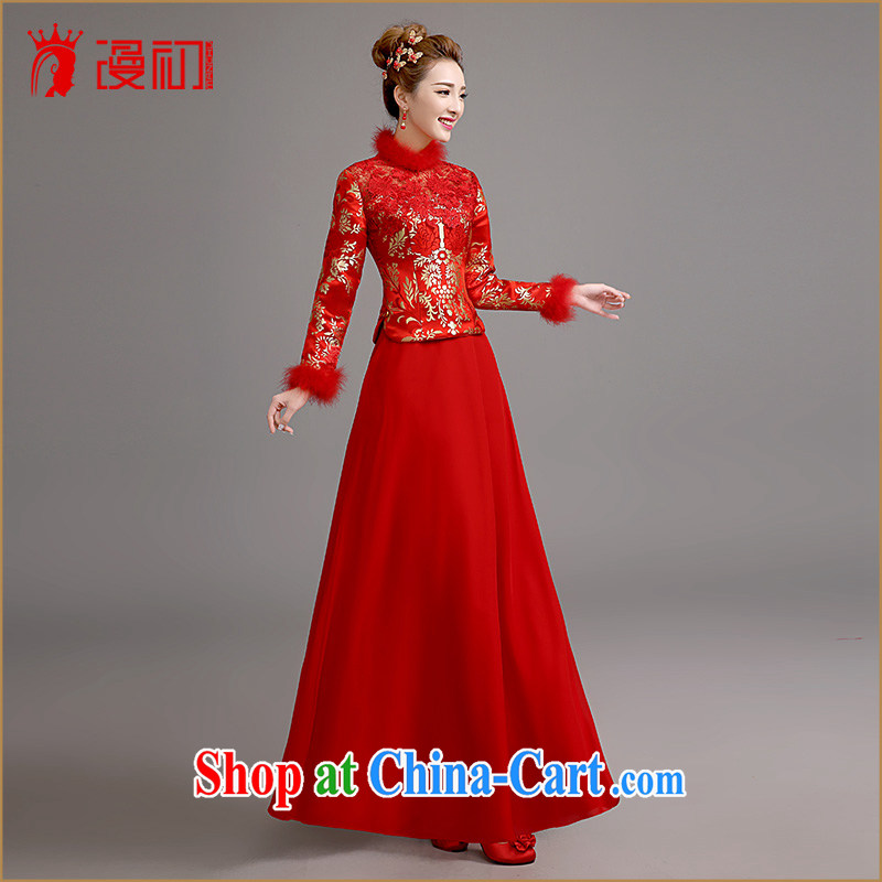 Definition 2015 early New cheongsam dress retro improved cultivating cheongsam Lace Embroidery bridal toast cheongsam dress winter, thick XXL, diffuse, and shopping on the Internet