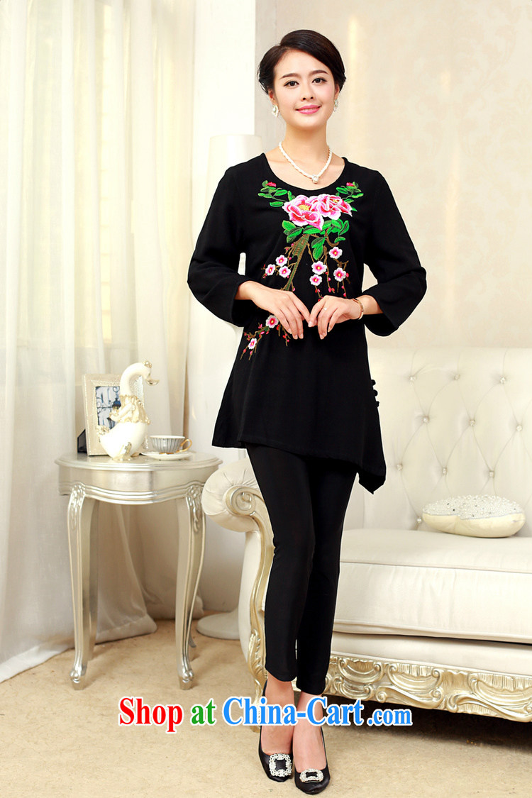 2014 fall and winter girls decorated in old cotton embroidered Chinese T-shirt FGRS black XXXL pictures, price, brand platters! Elections are good character, the national distribution, so why buy now enjoy more preferential! Health