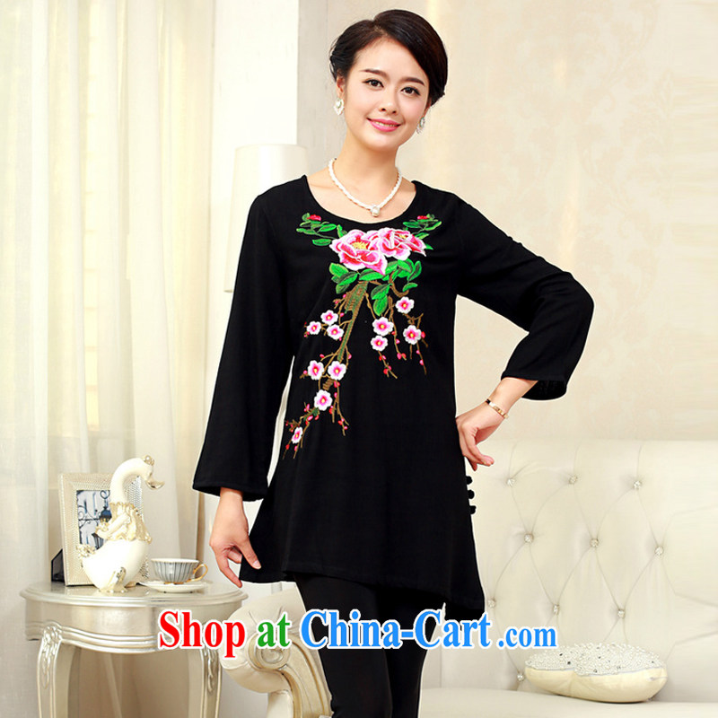 2014 fall and winter girls decorated in old cotton embroidered Chinese T-shirt FGRS black XXXL, style trends (GEDIAOTIDE), online shopping