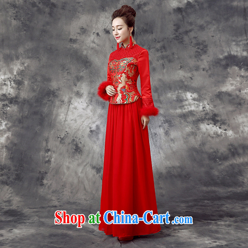 Dream of the day wedding dresses 2015 new bride wedding toast service improvement package the cotton cheongsam qipao winter Q 867 red XXXL 2.4 feet around his waist, and dream of the day, shopping on the Internet
