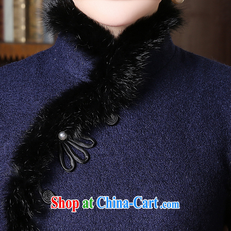 The CYD HO Kwun Tong' blue MR NGAN KAM-CHUEN (winter clothes so gross dresses 2015 new rabbit hair for retro improved cheongsam dress QW 41,032 Po blue S, Sau looked Tang, shopping on the Internet