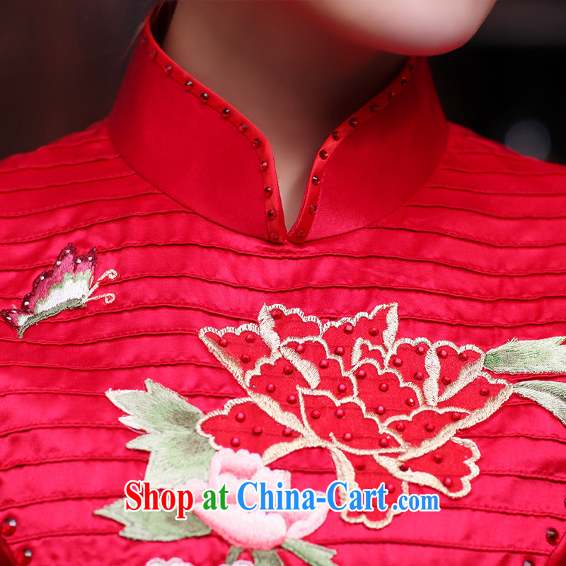 Butterfly Lovers 2015 spring new short, manually push embroidered heavy Silk Cheongsam retro improved daily outfit 49,126 Chinese red pre-sale 20 Days Out L, Butterfly Lovers, shopping on the Internet