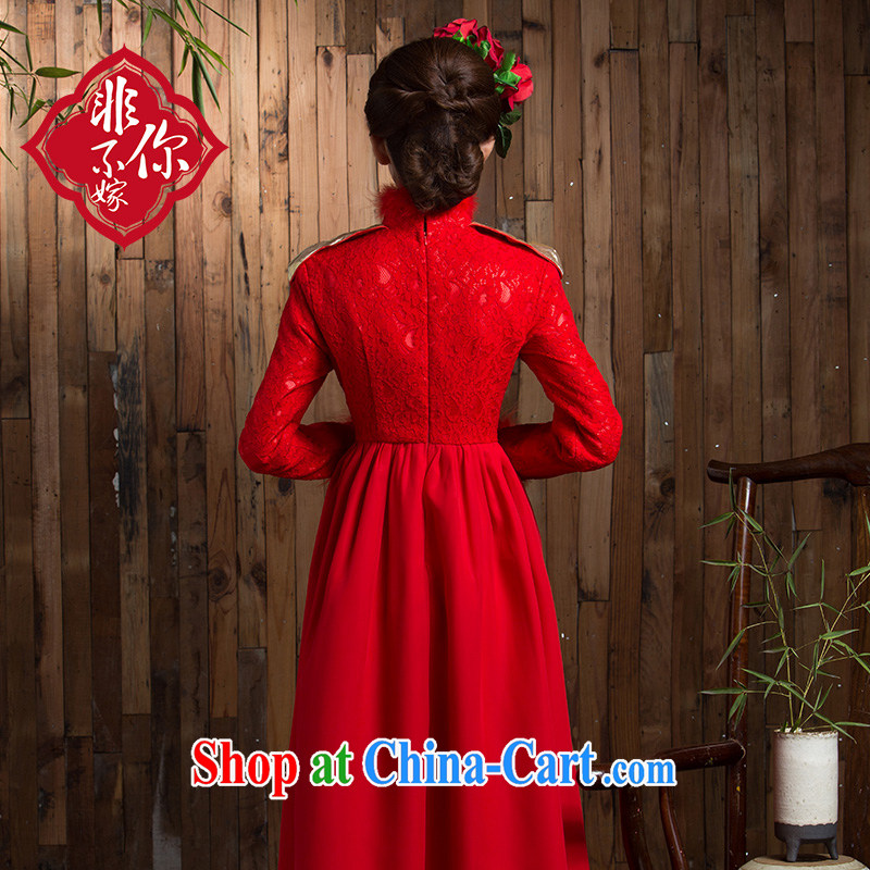 2014 new, high-waist high, pregnant women bridal toast serving thick winter clothes long-sleeved dresses retro lace-long wedding dress red 4 XL, non-you are not married, and shopping on the Internet