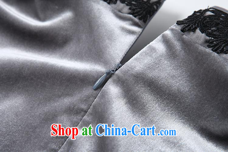 2014 fall and winter new female lace stitching improved stylish retro cuff in gray velour long cheongsam QF 141,006 charcoal gray Kim XXXXL pictures, price, brand platters! Elections are good character, the national distribution, so why buy now enjoy more preferential! Health