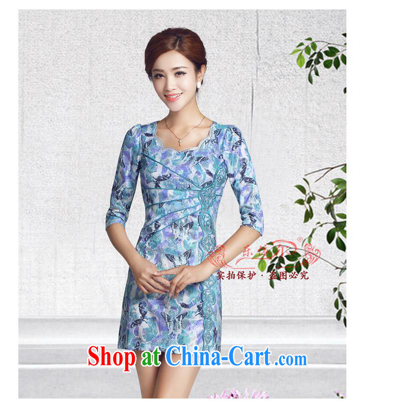 And, in accordance with the cuff antique cheongsam dress fall 2014 new female daily Chinese improved cheongsam dress girls blue floral XXL pictures, price, brand platters! Elections are good character, the national distribution, so why buy now enjoy more preferential! Health