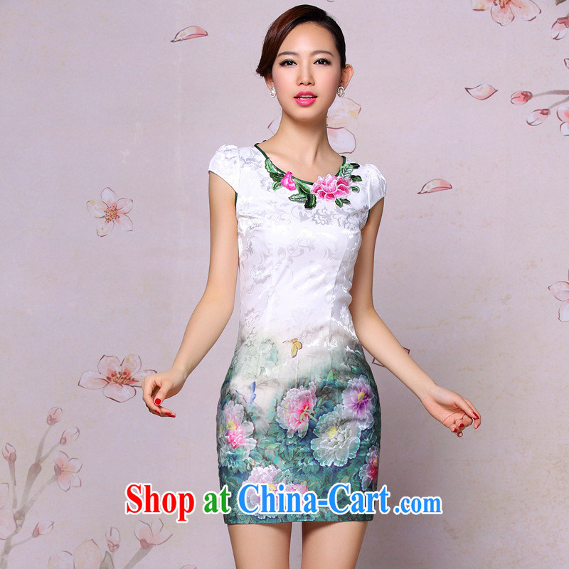 Summer 2014 new improved fashion cheongsam dress retro embroidered daily Leisure Short cheongsam dress picture color L
