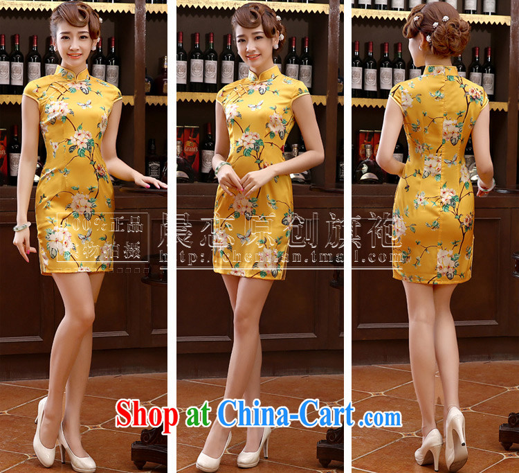 Morning dresses, new summer retro short improved stylish sauna silk silk Chinese qipao dress yellow yellow XL pictures, price, brand platters! Elections are good character, the national distribution, so why buy now enjoy more preferential! Health