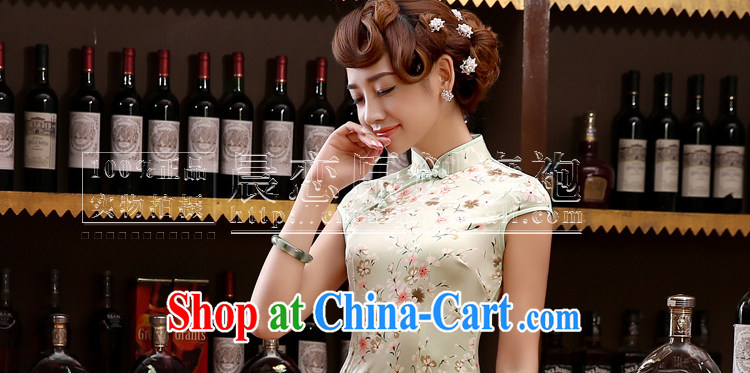 Morning dresses, new summer retro short improved stylish sauna silk silk Chinese qipao dress small debris bean green L pictures, price, brand platters! Elections are good character, the national distribution, so why buy now enjoy more preferential! Health