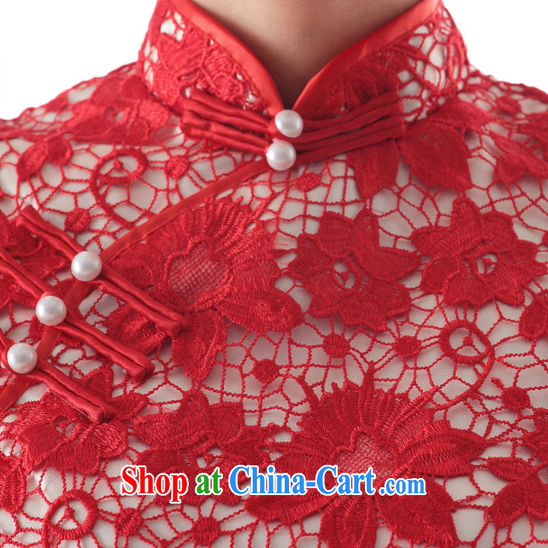 On the 2015 new wedding fatally jealous red elegant lace short cheongsam-married the truck serving toast red XL, AIDS, and shopping on the Internet