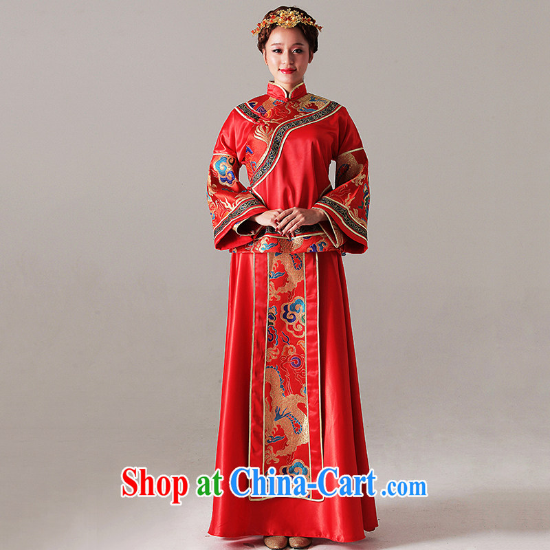 With the 2015 new wedding dresses take inclusive Chinese Embroidery bridal wedding dress show reel service red dragon of the Red XL