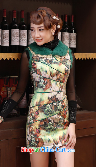 Early Morning, 2014 new Autumn and Winter Fashion cheongsam improved daily retro folder cotton cheongsam dress rabbit hair short, green XXL pictures, price, brand platters! Elections are good character, the national distribution, so why buy now enjoy more preferential! Health