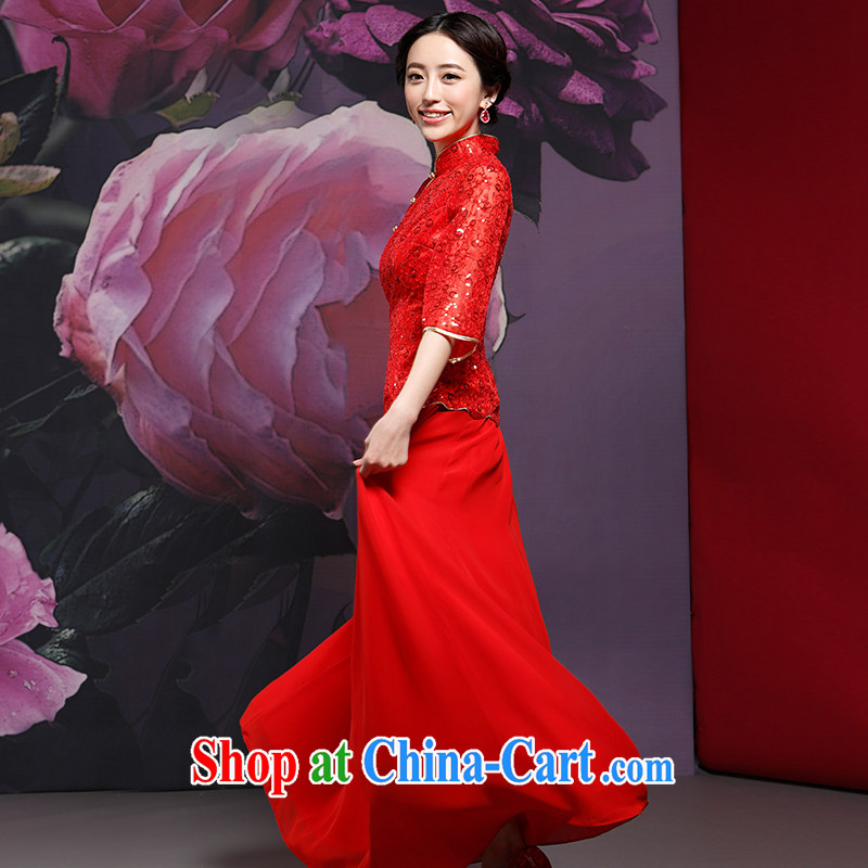 Mr LAW Chi-love Ms Audrey EU Yuet-mee, RobinIvy) New Chinese wedding ceremony long-sleeved clothing qipao improved stylish bridal toast clothing cheongsam dress Q 14,717 red XL, Paul love, Ms Audrey EU, and shopping on the Internet