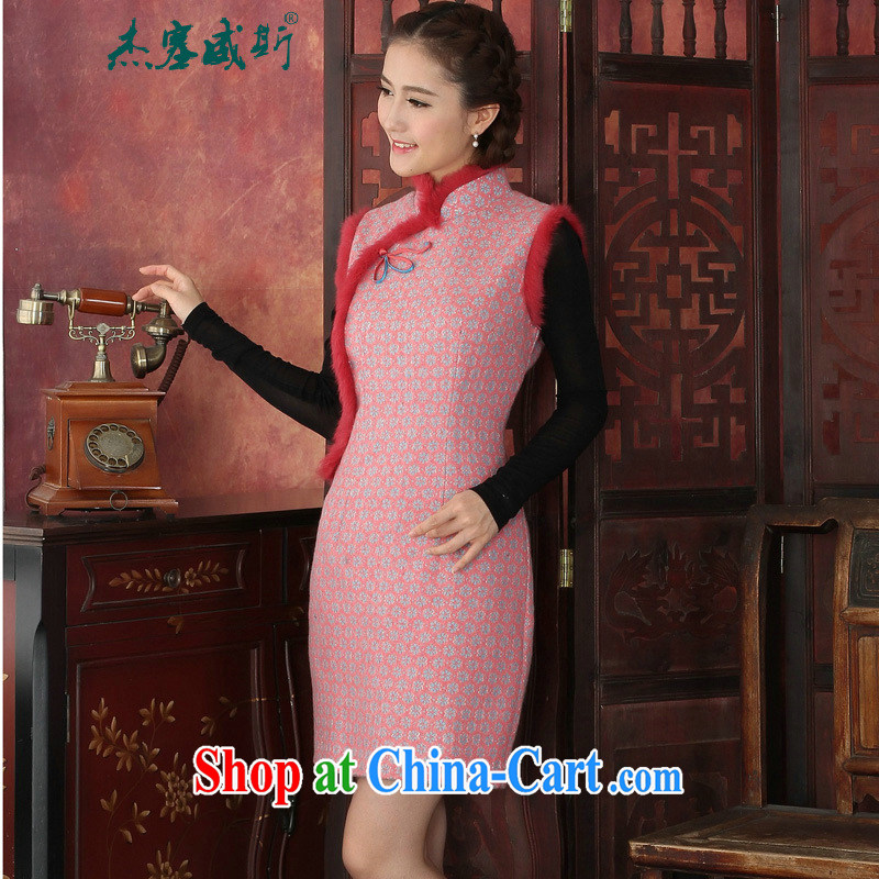 Jessup, autumn and winter clothing and stylish improved thick lace cheongsam rabbit hair manually for elegant qipao dresses red XXL, Jessup, and shopping on the Internet