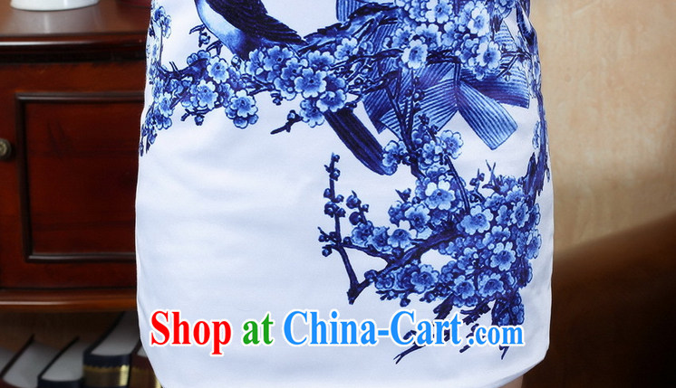 Take the Tang Women's clothes winter outfit New dresses, for gross for damask Chinese improved the cotton short cheongsam dress Blue on white 2 XL pictures, price, brand platters! Elections are good character, the national distribution, so why buy now enjoy more preferential! Health