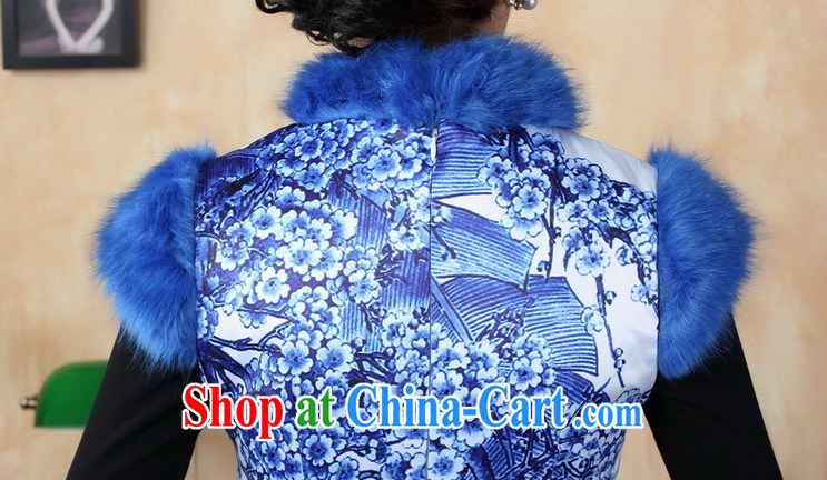 Take the Tang Women's clothes winter outfit New dresses, for gross for damask Chinese improved the cotton short cheongsam dress Blue on white 2 XL pictures, price, brand platters! Elections are good character, the national distribution, so why buy now enjoy more preferential! Health