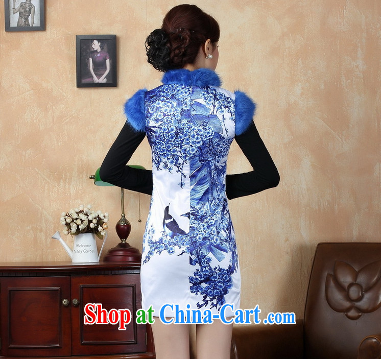 Dan smoke winter dresses new female Chinese, for gross for Chinese improved damask and cotton short cheongsam dress Show Blue on white 2 XL pictures, price, brand platters! Elections are good character, the national distribution, so why buy now enjoy more preferential! Health
