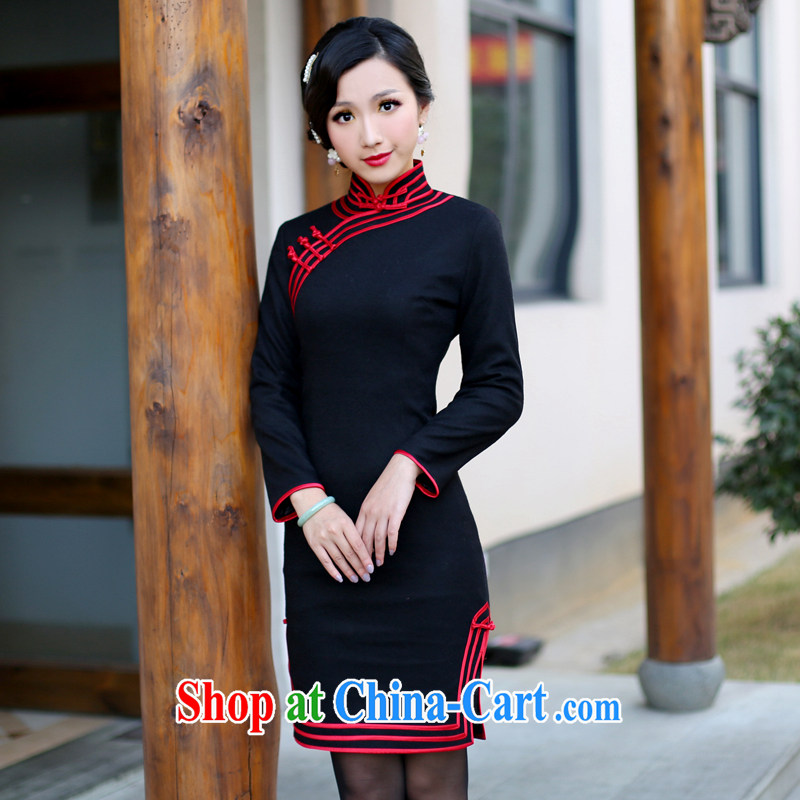 Unwind after the 2015 spring new Autumn with stylish retro improved temperament long-sleeved cheongsam dress 4101 black XXL sporting, wind, and shopping on the Internet