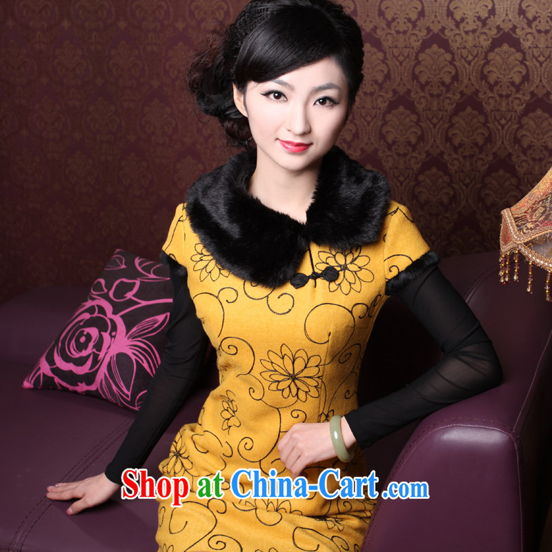 New Women dresses winter clothes warm short sleek beauty embroidery high quality wool dresses? 3103 skirt 3103 lemon yellow M