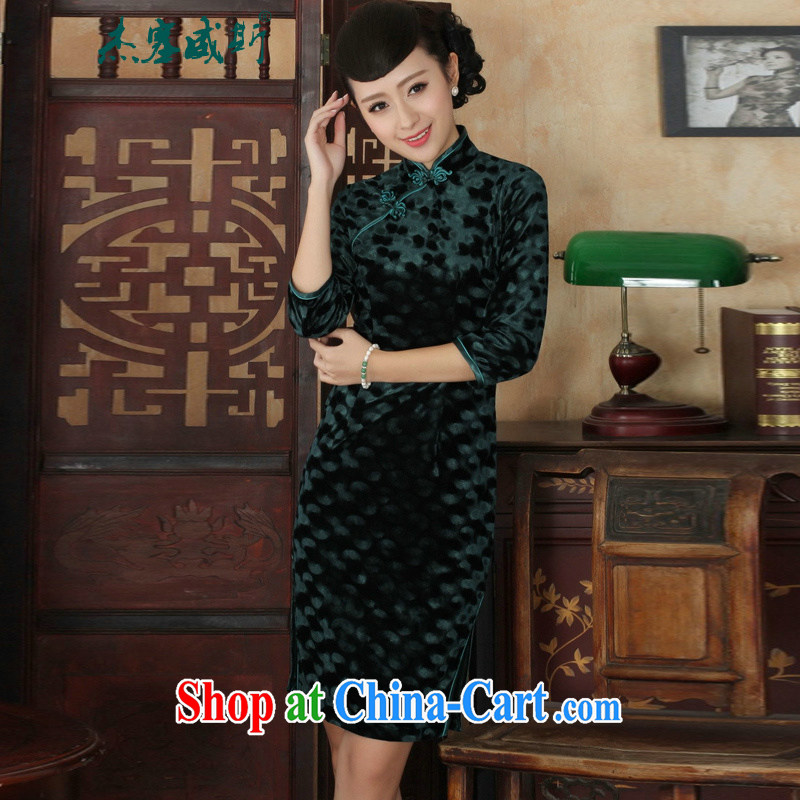 Jessup, new Ethnic Wind Tang with the collar manual for women's clothing, wool Sau San cheongsam dress green XXXL