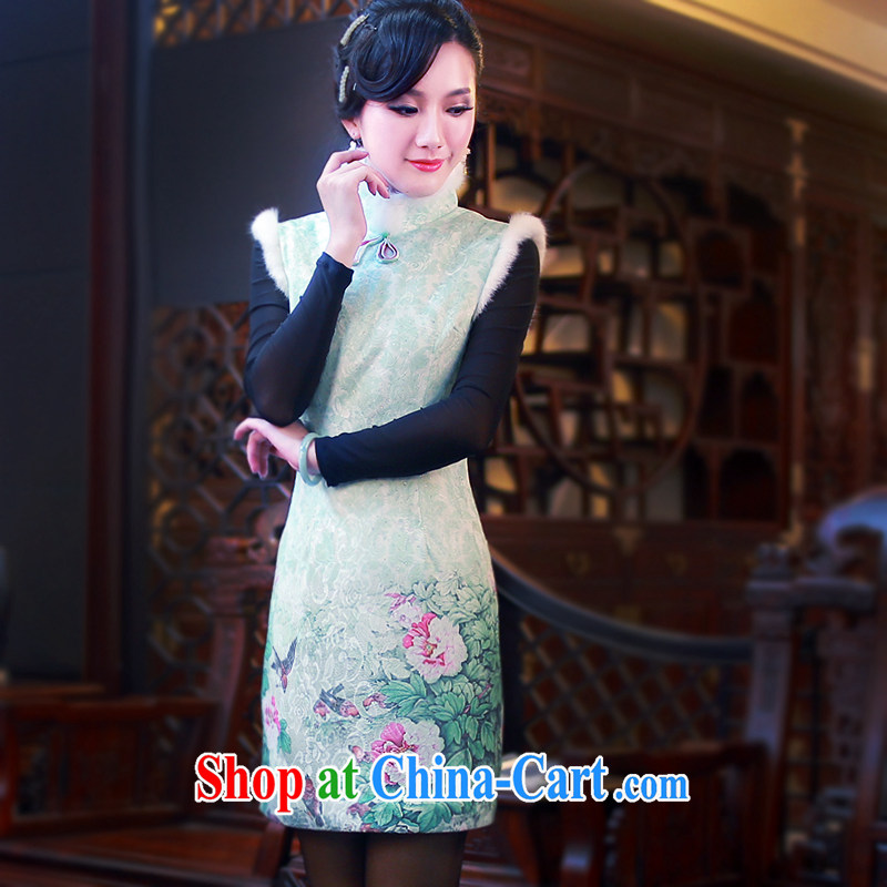 Unwind after the 2014 winter clothes new Stylish retro improved daily hair collar cheongsam dress 4813 4813 green XXL sporting, wind, and shopping on the Internet