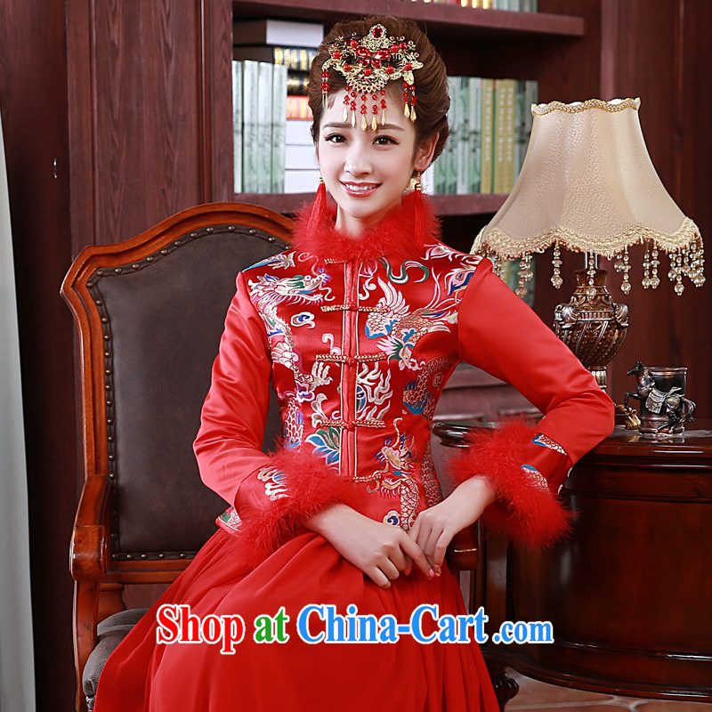 A good service is 2015 New Spring Summer bridal wedding dress long-sleeved Chinese bows clothing cheongsam red 2 XL, good service, and shopping on the Internet
