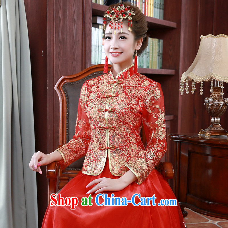 A good service is 2015 New red Chinese wedding dress toast serving long-sleeved dresses Spring Summer bridal red L, good service, and, shopping on the Internet