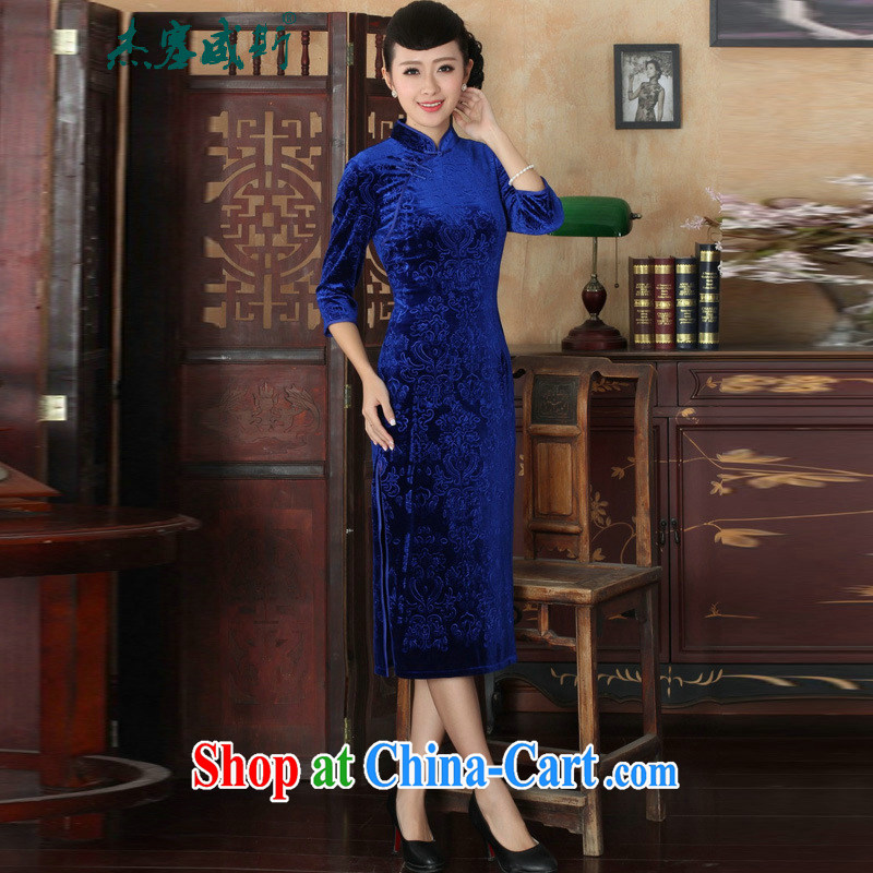 Jack Plug, new elegant solid color, collar-stretch the wool Sau San cheongsam dress royal blue XXL, Jessup, and shopping on the Internet