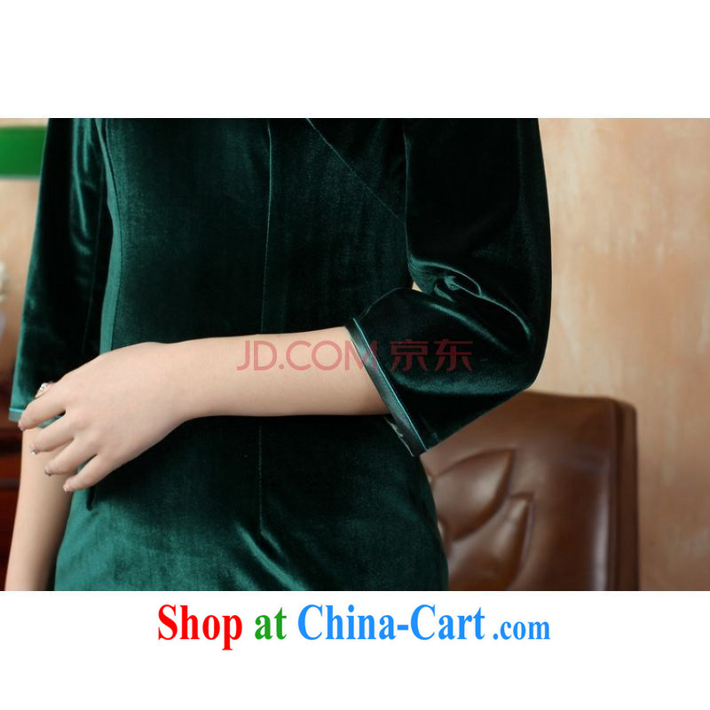 Cotton Joseph Chinese improved cheongsam dress solid color-stretch the wool dresses 7 Cuff - C green XXL, Joseph cotton, shopping on the Internet