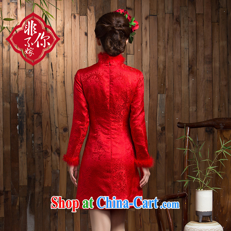 Non-you don't marry 2014 autumn and winter short-sleeved, improved cheongsam retro short skirts dresses bridal back-door red 2 XL, non-you are not married, and shopping on the Internet