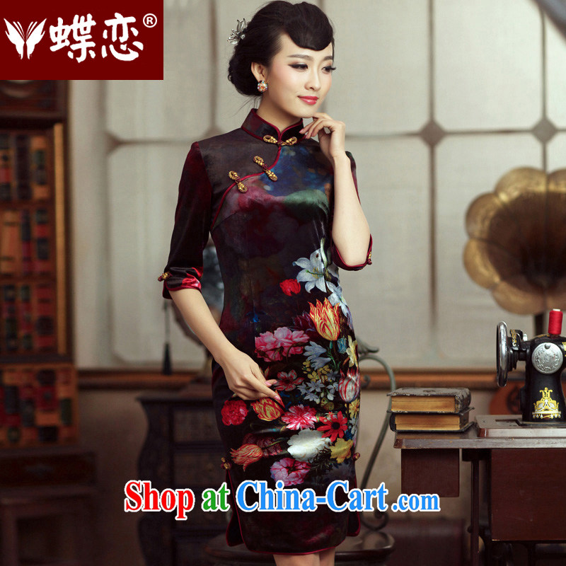 Butterfly Lovers 2015 spring new outfit cuff in improved stylish velour cheongsam dress Daily Beauty 47,004 dresses figure XXL
