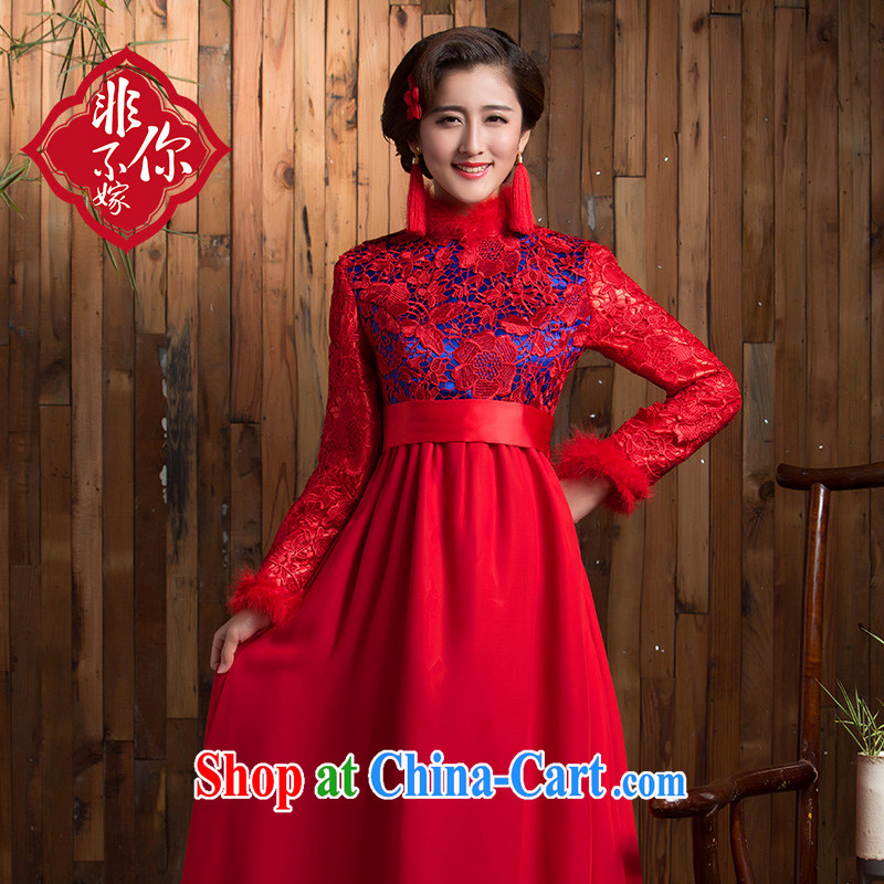 Non-you don't marry 2014 autumn and winter high-waist bridal dresses wedding red bows Service Bridal fitted with cotton long skirt long-sleeved red 2 XL, non-you are not married, and shopping on the Internet