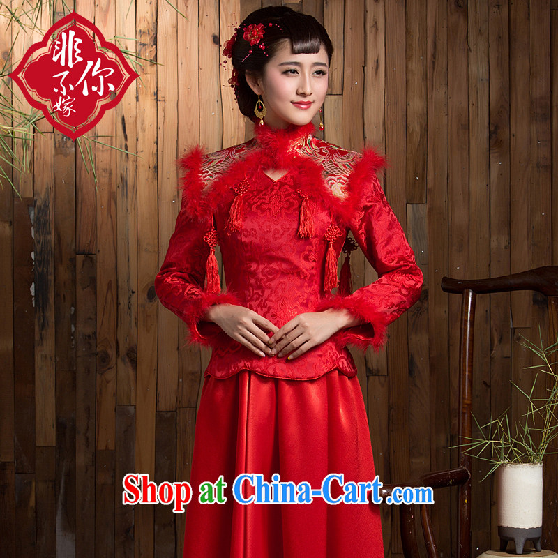 2014 new winter bridal dresses long sleeved retro red toast serving thick Chinese long wedding dress red 2 XL, non-you are not married, and shopping on the Internet