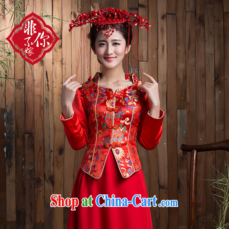 Non-you don't marry long-sleeved long red retro improved bridal cheongsam dress winter toast wedding clothes back-door red 2 XL, non-you are not married, and, shopping on the Internet