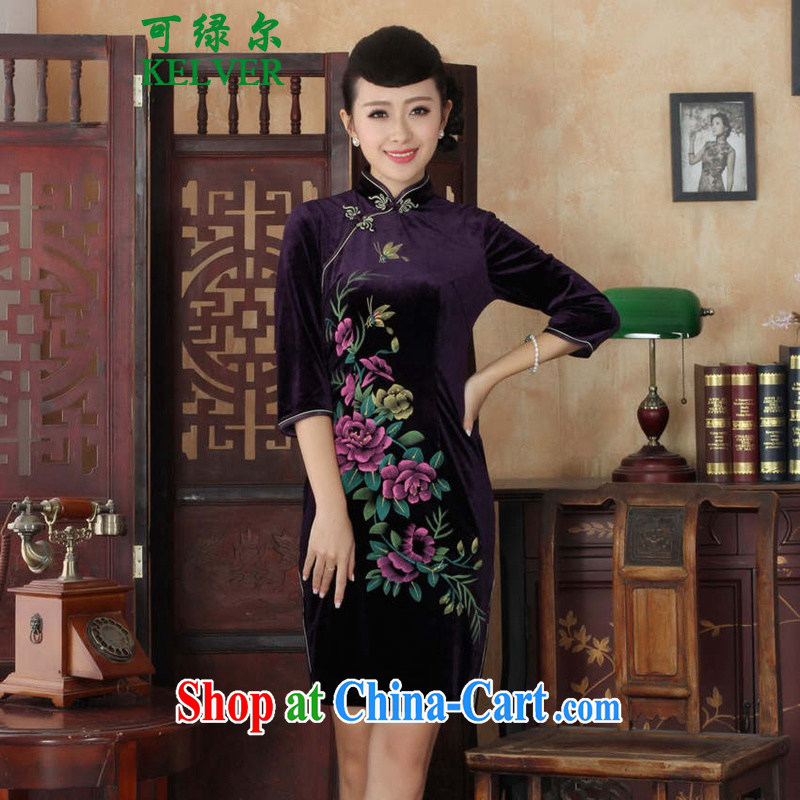 To Green, autumn and winter, the female-stretch really scouring pads, for a tight 7 cultivating a cuff cheongsam - B purple 3XL