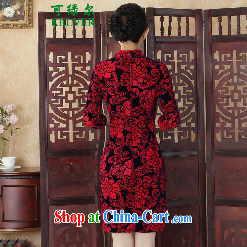 To be green, female Chinese cheongsam dress autumn new ethnic wind Chinese improved, scouring pads, for a tight 7 cultivating a cuff cheongsam saffron 2XL, green, and shopping on the Internet