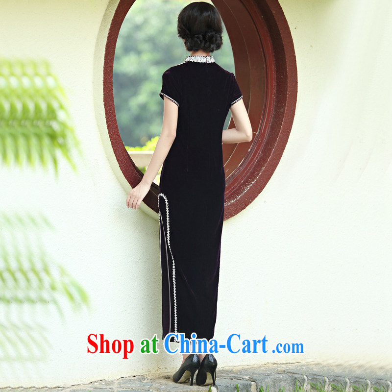 Her mother married her mother-in-law cheongsam dress summer wear gold velour female Tang replace LDH 820 purple (short-sleeved) XXXXL (2 feet 7 waist), CHOSHAN LADIES, shopping on the Internet