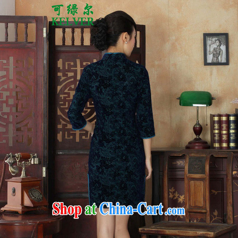 To Green, autumn and the new female Chinese cheongsam dress, for a hard-pressed National wind gold velour cultivating 7 cuff cheongsam - A Al green 2 XL, green, and, on-line shopping