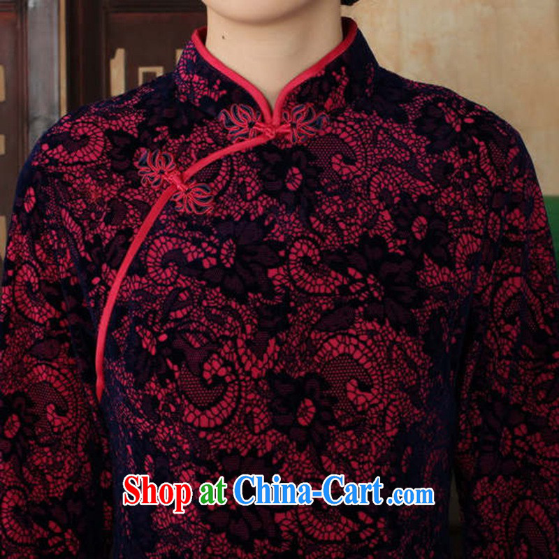 To Green, autumn and the new female Chinese cheongsam dress, for a hard-pressed National wind gold velour cultivating 7 cuff cheongsam - A Al green 2 XL, green, and, on-line shopping