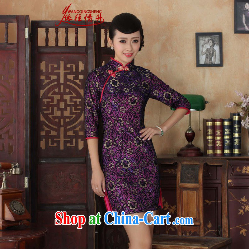 In accordance with the situation in middle-aged people summer new female Chinese cheongsam dress improved retro lace-cultivating cheongsam dress, qipao cuff picture color 2 XL