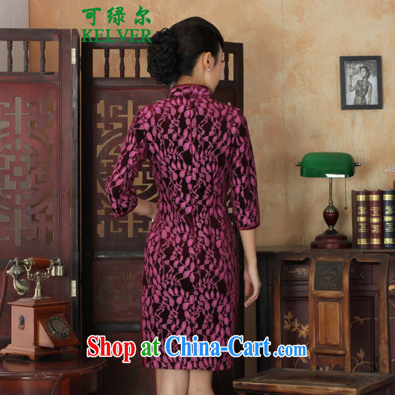 To Green's new female Chinese qipao,Chinese improved lace gold velour Sau San cheongsam dress 7 sub-sleeveless dresses picture color 3XL, green, and, on-line shopping