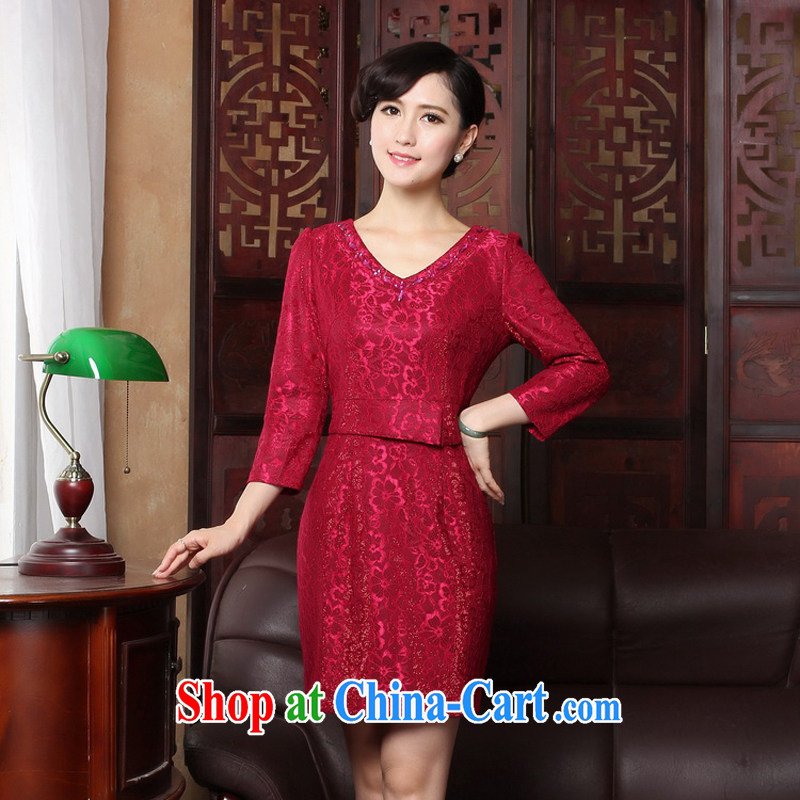 The cross-sectoral Windsor new spring lace cheongsam V for 7 sub-sleeved red dress cheongsam dress dresses toast clothing Evening Dress 3171 Y B XL 3