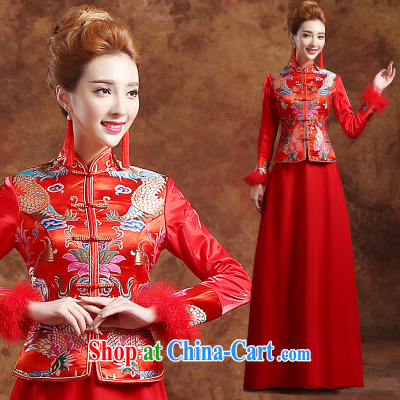 Sophie HIV than toasting Service Bridal Fashion 2015 new summer Chinese wedding dress qipao Sau Wo service Phoenix and long-sleeved dresses red S, than AIDS (SOFIE ABBY), online shopping