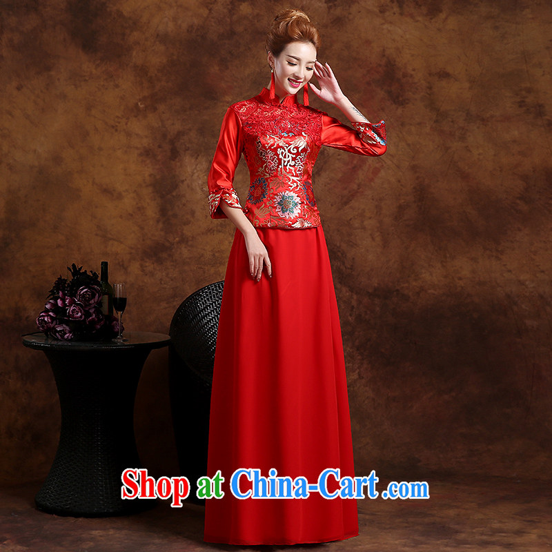 The Vanessa wedding dresses 2015 new marriages long-sleeved dresses and stylish red long-su Wo service beauty graphics thin cheongsam dress of Phoenix summer autumn female Red XXL, Vanessa (Pnessa), online shopping
