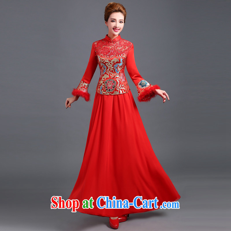 The Vanessa summer 2015 dresses and stylish new bride's wedding dresses long-sleeved retro dresses red long-serving Wo Fung also cheongsam Cultivating Female red XXL, Vanessa (Pnessa), online shopping
