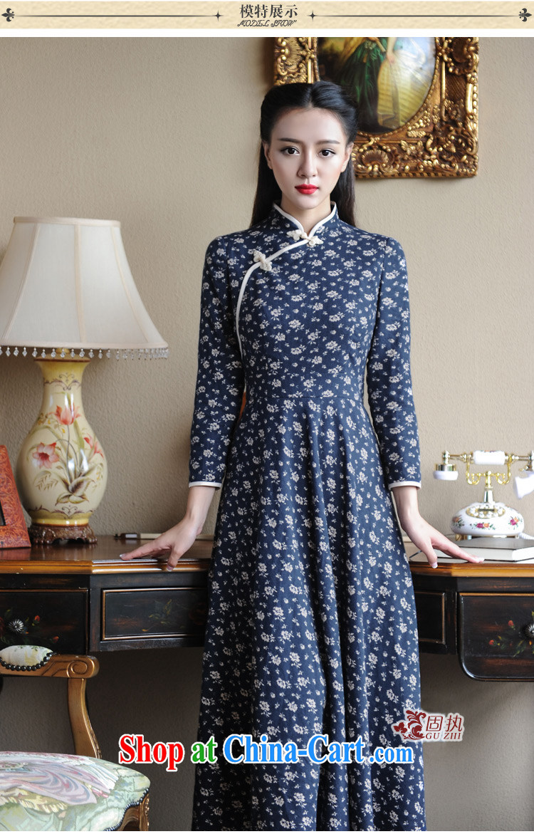Beijing, a 2015 spring and summer new long-sleeved qipao Chinese wind-tie cultivating long dress dark blue L pictures, price, brand platters! Elections are good character, the national distribution, so why buy now enjoy more preferential! Health