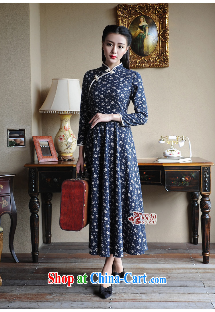 Beijing, a 2015 spring and summer new long-sleeved qipao Chinese wind-tie cultivating long dress dark blue L pictures, price, brand platters! Elections are good character, the national distribution, so why buy now enjoy more preferential! Health