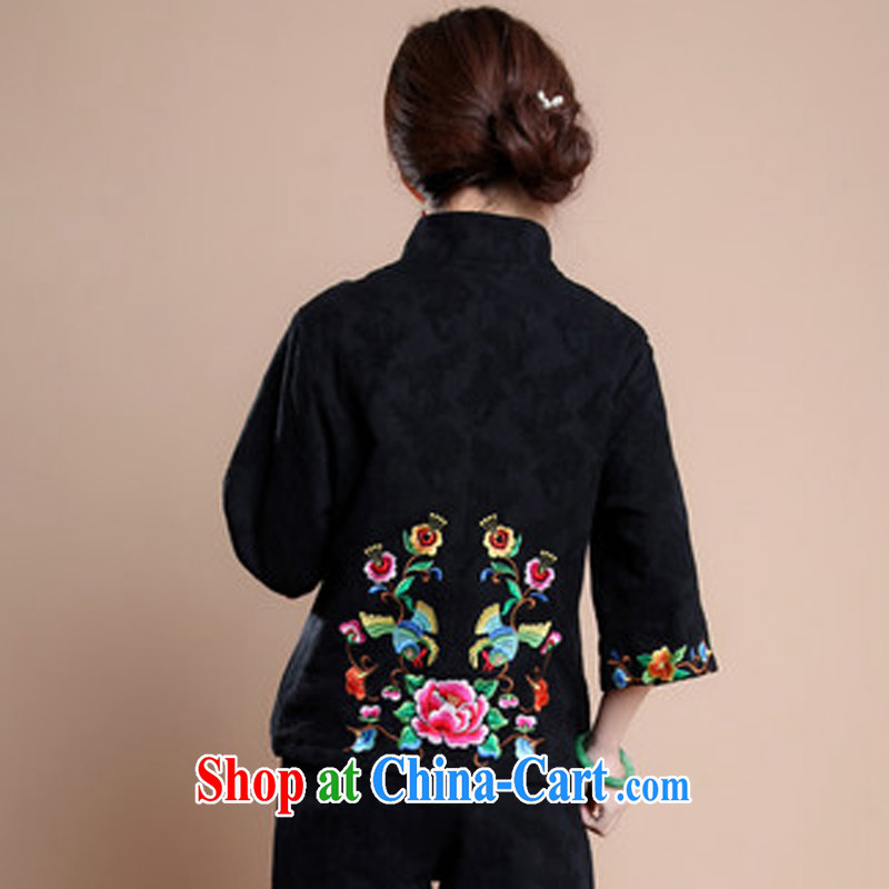 Air Shu Diane 2014 new autumn and the middle-aged women's coats 7 sub-cuff loose Chinese Ethnic Wind embroidery XL female black XXXL, aviation Shu Diane, shopping on the Internet