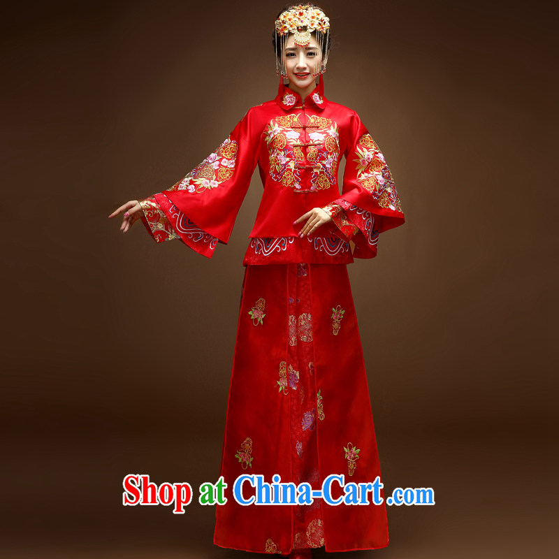 Serving a good solid Chinese brides marry Yi wedding dress 2015 new spring summer wear long-sleeved sweater dresses and bows Kit-su Wo service red XL, good service, and, shopping on the Internet