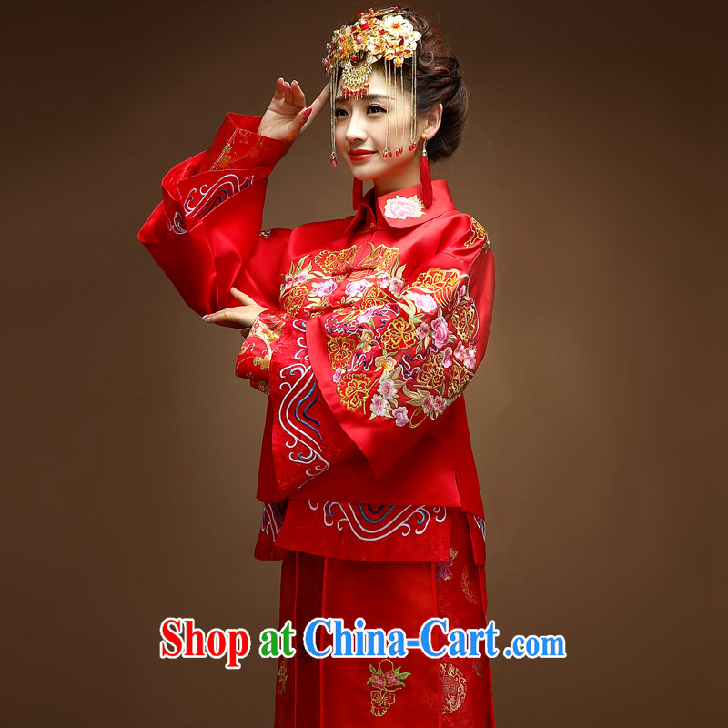 Serving a good solid Chinese brides marry Yi wedding dress 2015 new spring summer wear long-sleeved sweater dresses and bows Kit-su Wo service red XL, good service, and, shopping on the Internet
